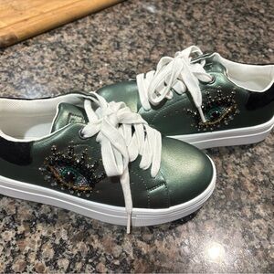 Green Embellished girls Sneakers